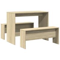 3-delige Eettafel en bankenset bewerkt hout sonoma eikenkleurig - thumbnail