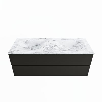 MONDIAZ VICA-DLUX 130cm badmeubel onderkast Urban 2 lades. Inbouw wastafel CLOUD dubbel zonder kraangat, kleur Glace.