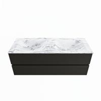 MONDIAZ VICA-DLUX 130cm badmeubel onderkast Urban 2 lades. Inbouw wastafel CLOUD dubbel zonder kraangat, kleur Glace. - thumbnail