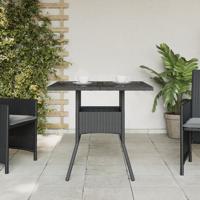 Tuintafel met glazen blad 80x80x75 cm poly rattan zwart - thumbnail
