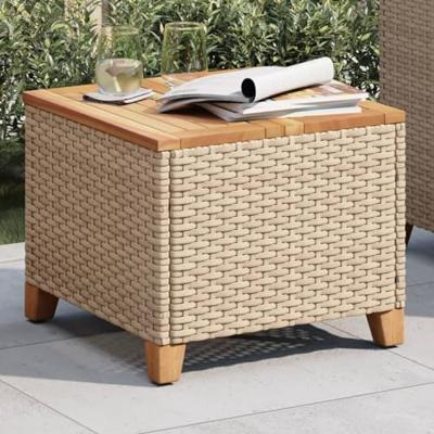 Tuintafel 45x45x37 cm poly rattan en acaciahout beige