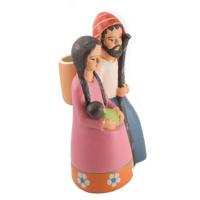 Keramisch Beeldje Jozef, Maria en Kindje Jezus (Roze) - thumbnail