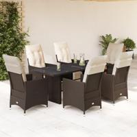 7-delige Bistroset met kussens poly rattan bruin - thumbnail