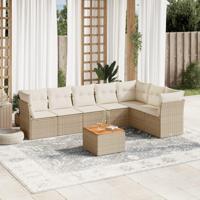 8-delige Loungeset met kussens poly rattan beige - thumbnail