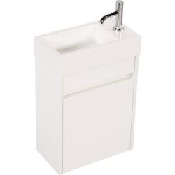 Saqu Florence voorgemonteerd fonteinmeubel in Mat wit met mineraalmarmeren fontein rechts