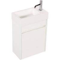 Saqu Florence voorgemonteerd fonteinmeubel in Mat wit met mineraalmarmeren fontein rechts - thumbnail