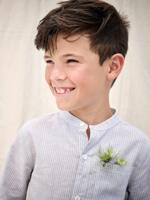 Gestreept jongenshemd met maokraag blauw, gestreept - thumbnail