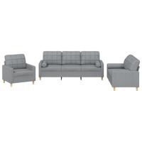 3-delige Loungeset met kussens stof lichtgrijs - thumbnail