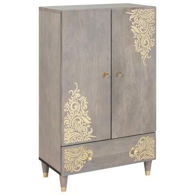 Highboard Grijs en Goud 60 x 33.5 x 100 cm Massief mangohout
