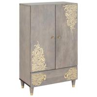 Highboard Grijs en Goud 60 x 33.5 x 100 cm Massief mangohout - thumbnail