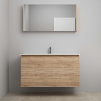 On-Line Badkamermeubelset - 120 cm - Bouwpakket - Greeploos 2 Deuren - Porseleinen Wastafel - 1 Kraangat - Spiegelkast - Eiken