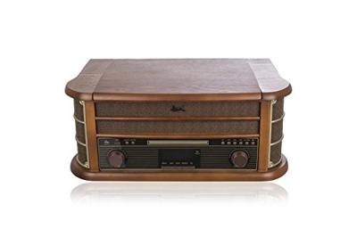 Dual NR 50 DAB stereo nostalgie compleet systeem met platenspeler (UKW/DAB(+) radio, CD (MP3), USB, cassettespeler, AUX-in, directe encoding-functie, afstandsbediening) Bruin