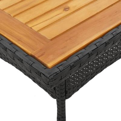 Tuintafel met acaciahouten blad 80x80x75 cm poly rattan zwart - thumbnail