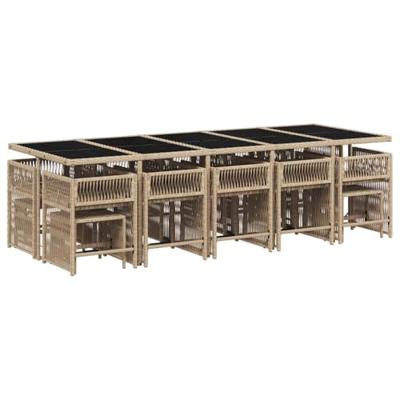 15-delige Tuinset met kussens poly rattan gemengd beige