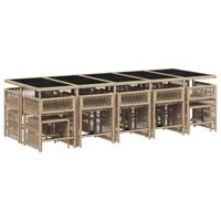 15-delige Tuinset met kussens poly rattan gemengd beige - thumbnail