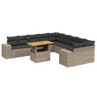 11-delige Loungeset met kussens poly rattan grijs - thumbnail