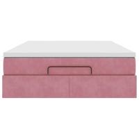 Ottoman bed met matras 140x200cm fluweel roze - thumbnail
