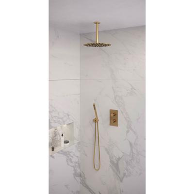 Brauer Gold Edition Thermostatische Regendoucheset Inbouw - Hoofddouche 30 cm - 3 Weg - Handdouche Staaf - Doucheslang - Wandaansluitbocht - Geborsteld Goud