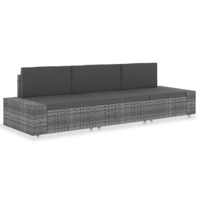 Driezitsbank sectioneel poly rattan grijs