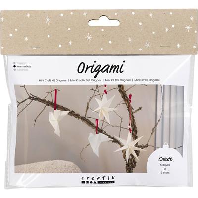 Creativ Company Mini hobbyset origami, duiven/sterren, donkerrood, off-white, 1 doos Creativ Company Mini hobbyset origami, duiven/sterren, donkerrood, off-white, 1 doos