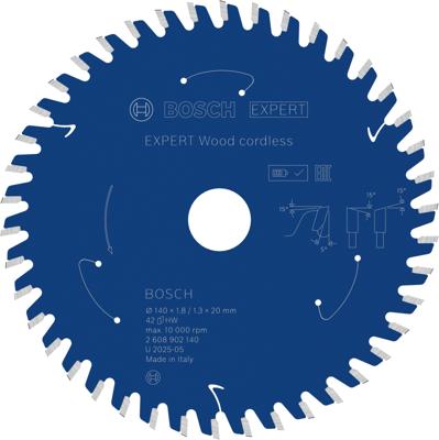 Bosch Accessoires EXPERT Wood cordless Cirkelzaagblad | 140 x 1,8/1,3 x 20 mm | T42 - 2608902140 Bosch Accessoires EXPERT Wood cordless Cirkelzaagblad | 140 x 1,8/1,3 x 20 mm | T42 - 2608902140