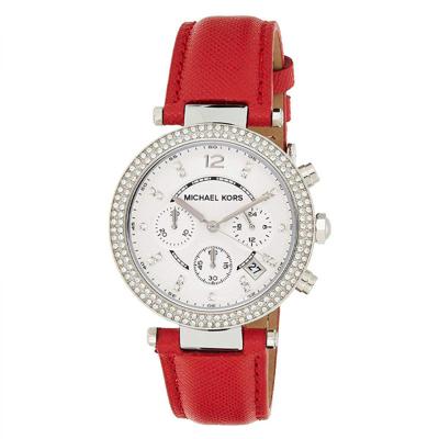 Michael Kors Dames MK2278 Parker chronograaf zilveren wijzerplaat roze lederen band horloge Michael Kors Dames MK2278 Parker chronograaf zilveren wijzerplaat roze lederen band horloge