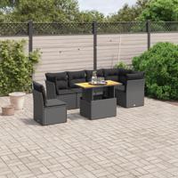 7-delige Loungeset met kussens poly rattan zwart - thumbnail