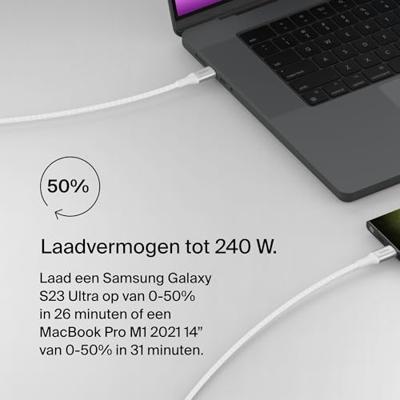 Belkin BoostCharge USB-C/USB-C-voedingskabel, snellaadkabel met 240 W Power Delivery, USB-IF-gecertificeerd, compatibel met MacBook Pro, Chromebook, iPhone 16/iPhone 15, Galaxy, iPad, meer, 1 m, wit