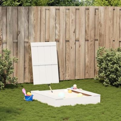 Zandbak met deksel 111x111x19,5 cm massief grenenhout wit