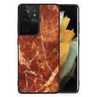 Samsung Galaxy S21 Ultra Marmeren Print Telefoonhoesje Marmer Bruin - thumbnail