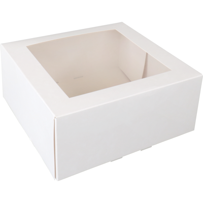 Gebaksdoos | karton + PET | 21x21x9cm | met venster | wit | 150 stuks