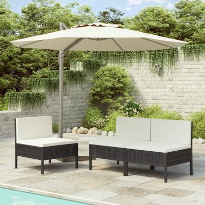 VidaXL Tuinstoelen 3 st met kussens poly rattan zwart
