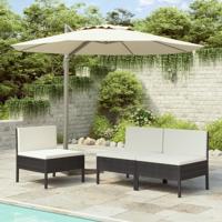 VidaXL Tuinstoelen 3 st met kussens poly rattan zwart - thumbnail