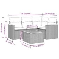 5-delige Loungeset met kussens poly rattan zwart - thumbnail