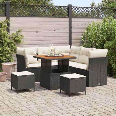 Tuinbankenset 8 pcs Zwart poly rattan