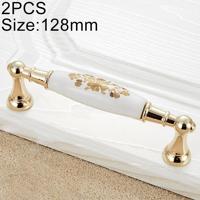 2 stuks 5027-128 goud geïmiteerd zink legering keramische handvat voor kabinet kledingkast lade deur gat afstand: 128mm - thumbnail