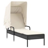 Ligbedden 2 st met luifels en tafel poly rattan zwart - thumbnail