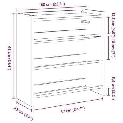 VidaXL Schoenenrek 60x25x62 cm bewerkt hout betongrijs