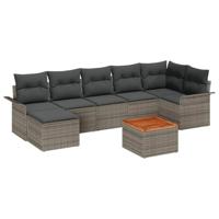 Tuinbankenset met kussen 8 pcs Grijs poly rattan - thumbnail