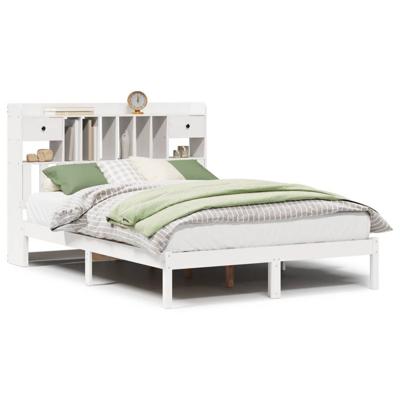 Bed met boekenkast zonder matras grenenhout wit 150x200 cm - thumbnail