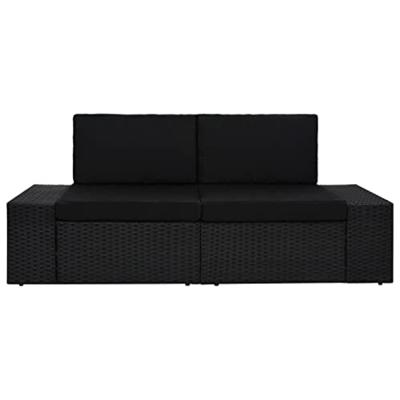 Tweezitsbank sectioneel poly rattan zwart - thumbnail