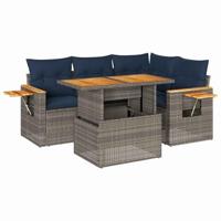 5-delige Loungeset met kussens poly rattan acacia grijs - thumbnail