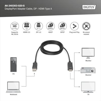 Digitus AK-340303-020-S DisplayPort-kabel DisplayPort / HDMI Adapterkabel DisplayPort-stekker, HDMI-A-stekker 2.00 m Zwart Afgeschermd (drievoudig) Digitus AK-340303-020-S DisplayPort-kabel DisplayPort / HDMI Adapterkabel DisplayPort-stekker, HDMI-A-stekker 2.00 m Zwart Afgeschermd (drievoudig)
