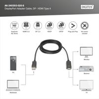 Digitus AK-340303-020-S DisplayPort-kabel DisplayPort / HDMI Adapterkabel DisplayPort-stekker, HDMI-A-stekker 2.00 m Zwart Afgeschermd (drievoudig) - thumbnail