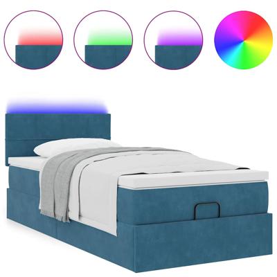 Ottoman bed met matras en LED's 140x190cm fluweel donkerblauw - thumbnail