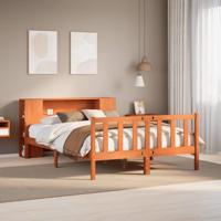 Bed met boekenkast zonder matras hout wasbruin 150x200 cm - thumbnail