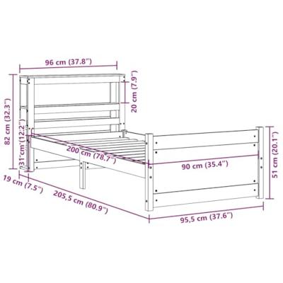 Bedframe met hoofdbord massief grenenhout 90x200 cm