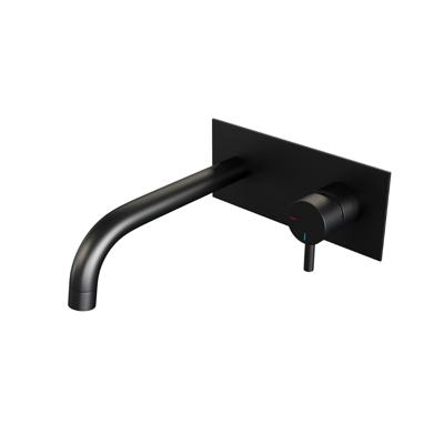 Mat zwarte inbouw wastafelmengkraan met gebogen uitloop en afdekplaat - model B1 Black Edition