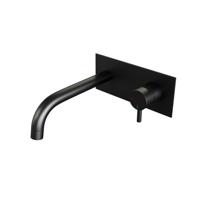 Mat zwarte inbouw wastafelmengkraan met gebogen uitloop en afdekplaat - model B1 Black Edition - thumbnail