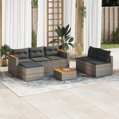 5-delige Loungeset met kussens poly rattan acacia grijs
